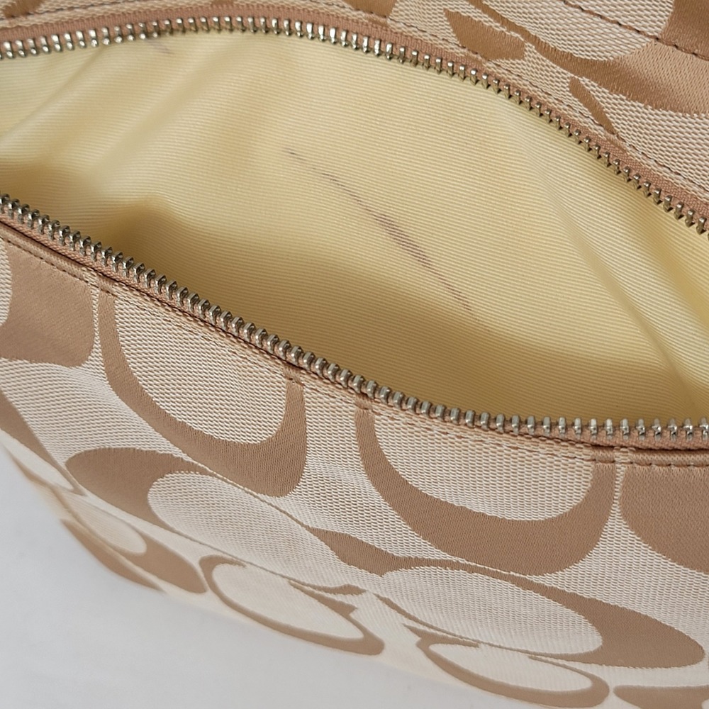 Coach Zoe Signature Jacquard Hobo Bag Tan Beige Yellow Patent Trim - Picture 10 of 16